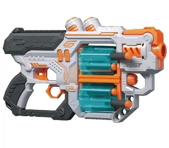 Игрушечный пистолет механический с двойным барабаном и патронами Turbo Fast 18 шт