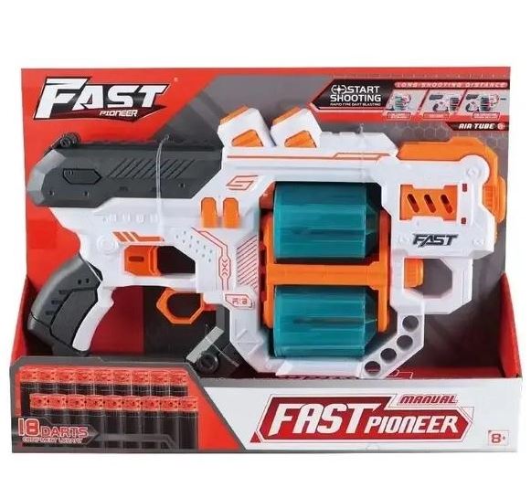 Игрушечный пистолет механический с двойным барабаном и патронами Turbo Fast 18 шт
