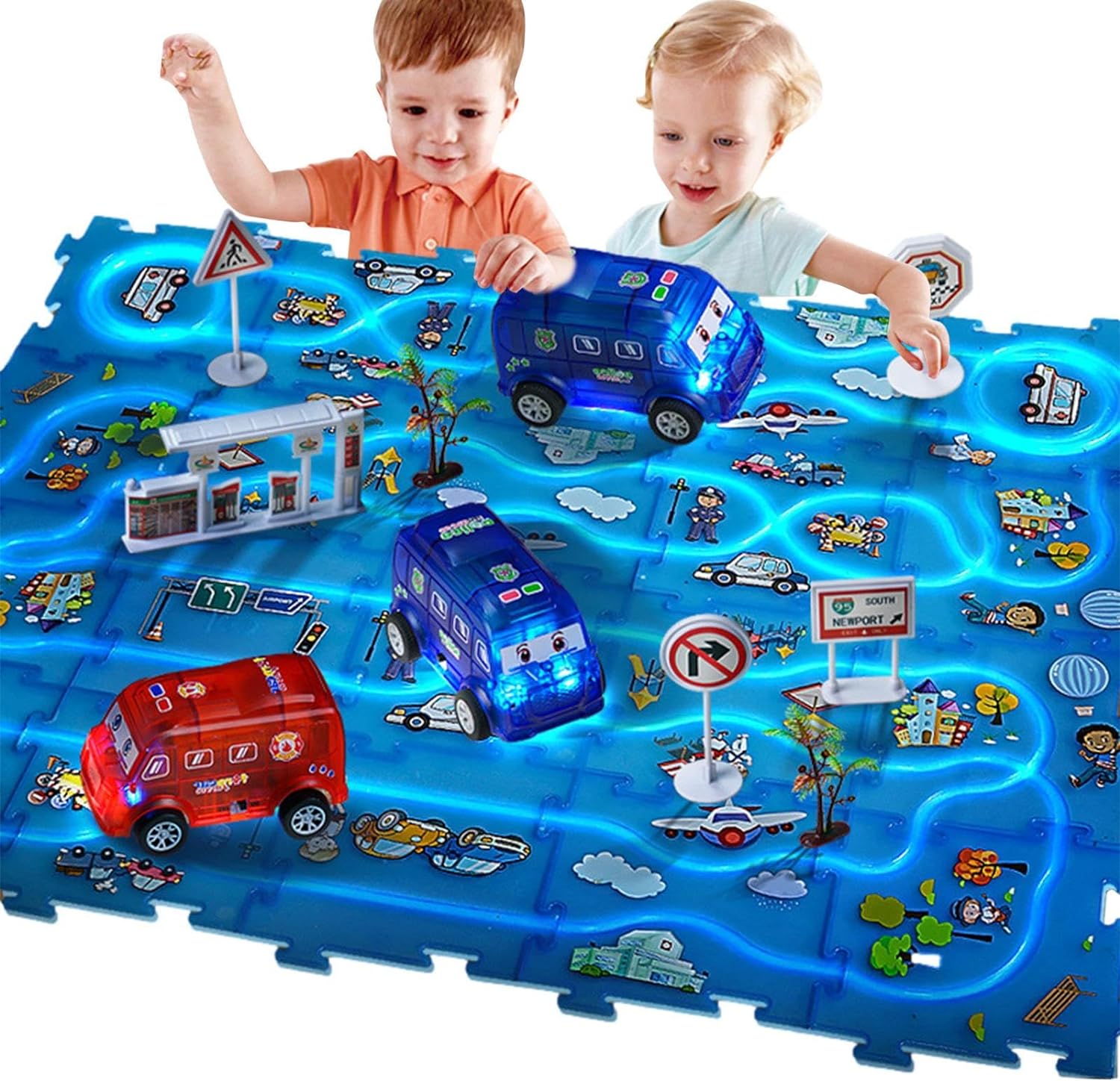 Игрушечный набор автотрек «PuzzleMat» с подсветкой