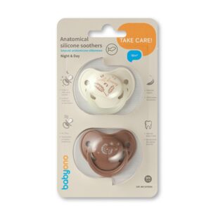 Пустышка анатомическая силиконовая (18 мес.+) (белая/коричневая) "BabyOno"